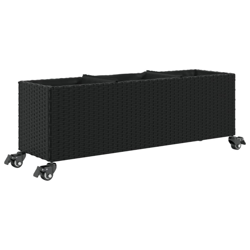 Hochbeet mit Rollen & 3 Fächern Schwarz 107x32x38cm Poly Rattan