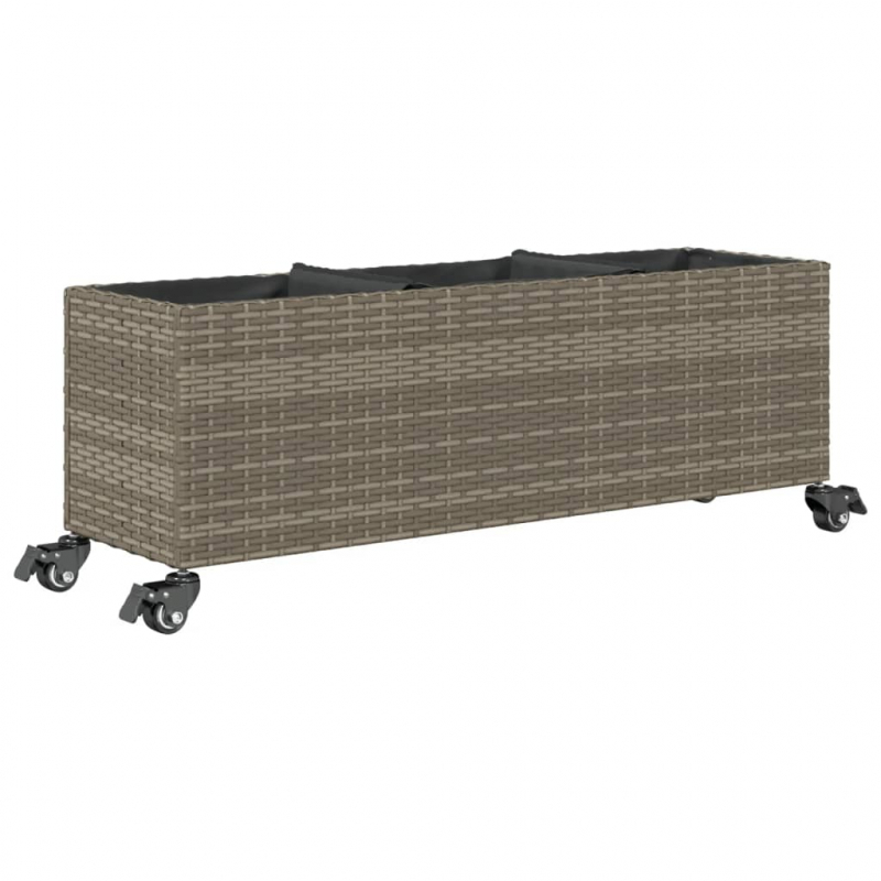 Pflanzkübel mit Rollen 3 Töpfe Grau 107x32x38 cm Poly-Rattan