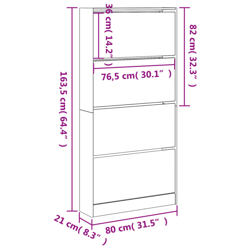 Schuhschrank mit 4 Klappen Sonoma-Eiche 80x21x163,5 cm