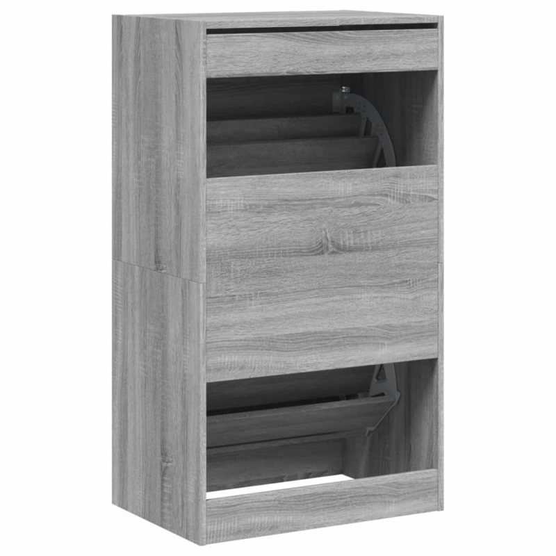 Schuhschrank mit 2 Klappen Grau Sonoma 60x42x108 cm