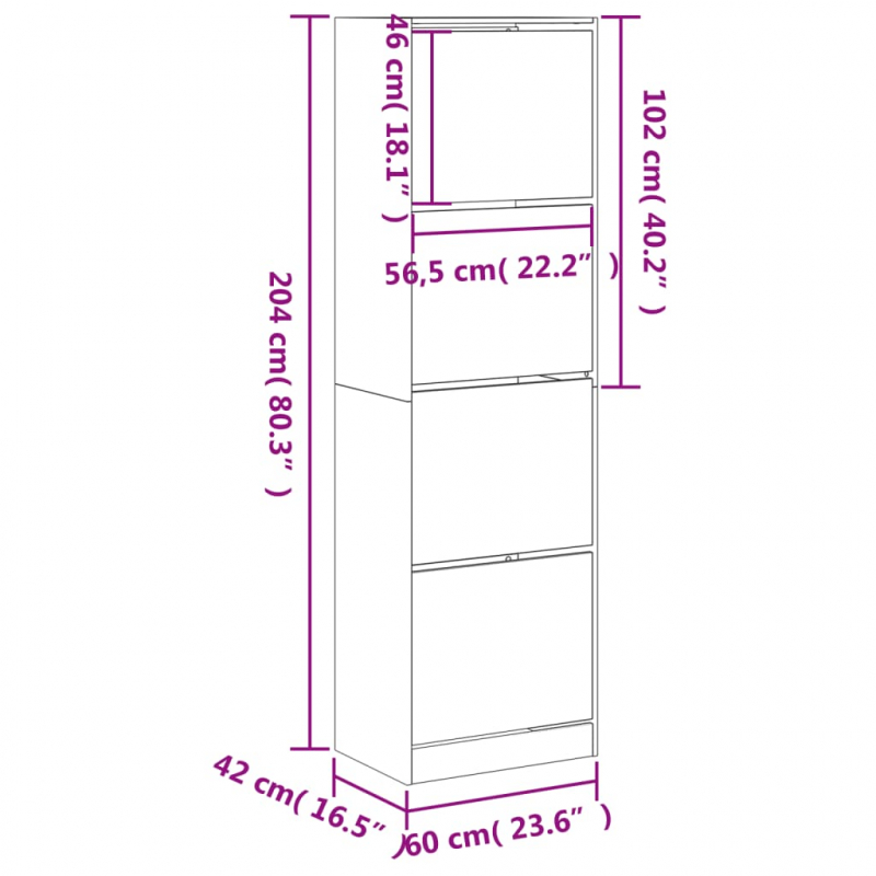 Schuhschrank mit 4 Klappen Räuchereiche 60x42x204 cm