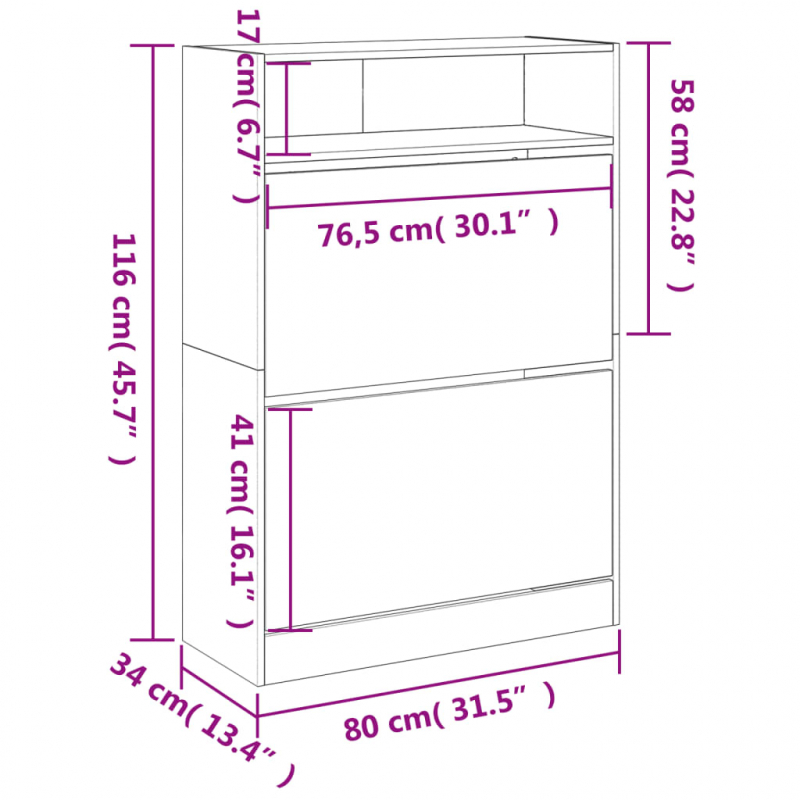 Schuhschrank mit 2 Klappen Weiß 80x34x116 cm