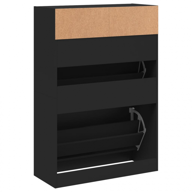 Schuhschrank mit 2 Klappen Schwarz 80x34x116 cm