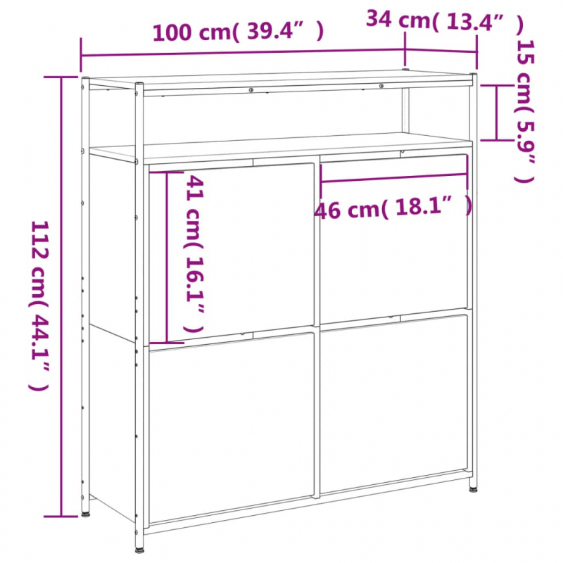 Schuhschrank mit 4 Klappen Räuchereiche 100x34x112 cm