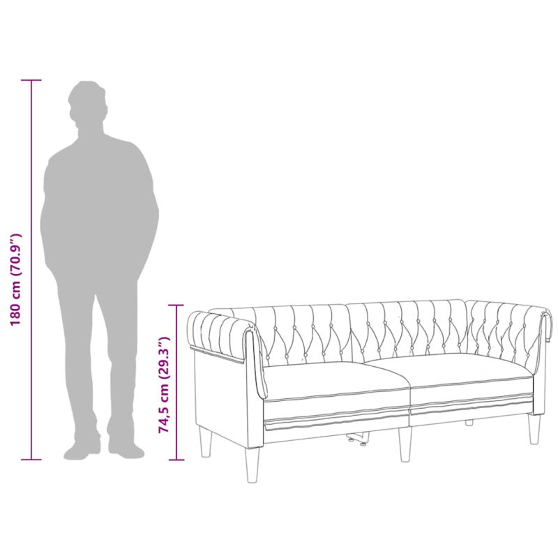 Chesterfield-Sofa 2-Sitzer Dunkelgrau Stoff