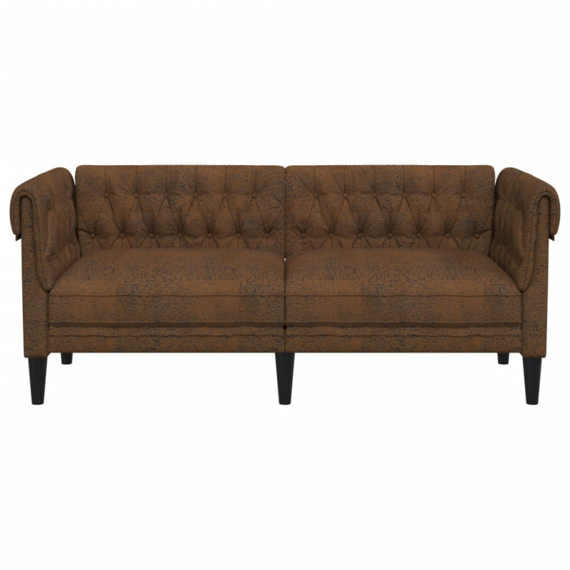 Chesterfield-Sofa 2-Sitzer Braun Stoff