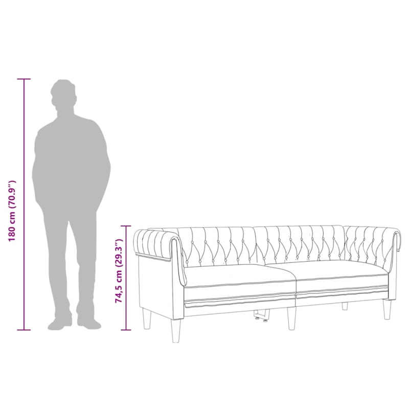 Chesterfield-Sofa 3-Sitzer Blau Stoff