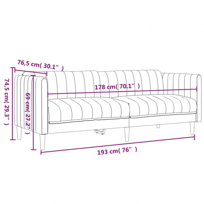 3-Sitzer Sofa Braun Kunstleder Wildleder-Optik