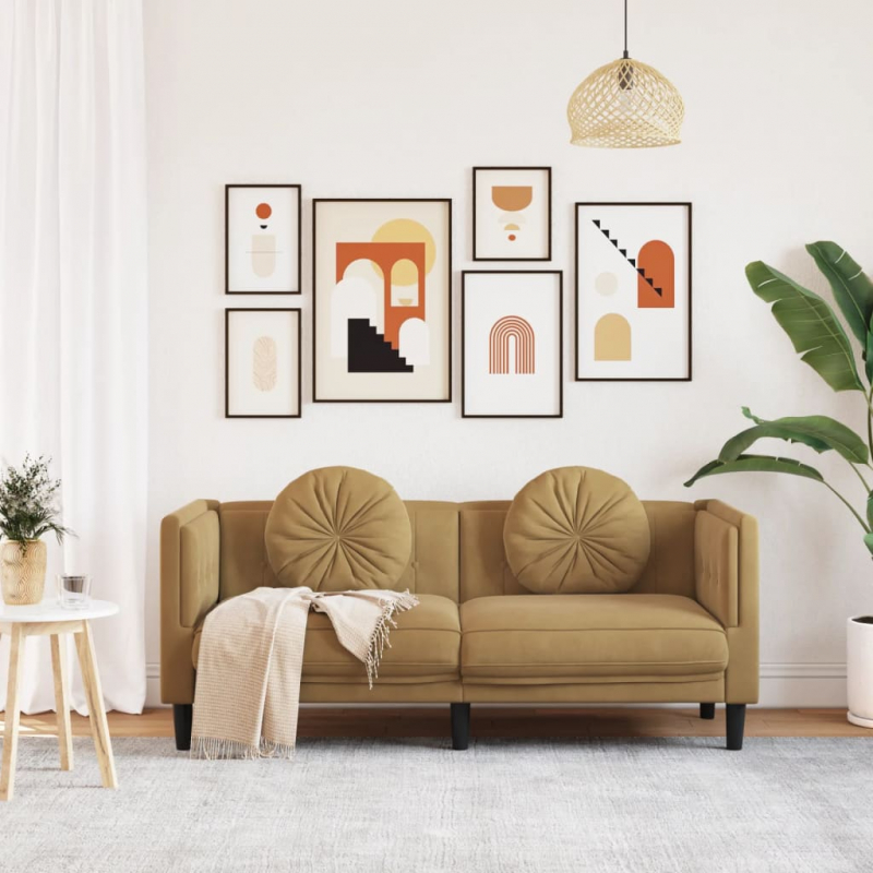 2-Sitzer Sofa mit Kissen Braun Kunstleder Wildleder-Optik