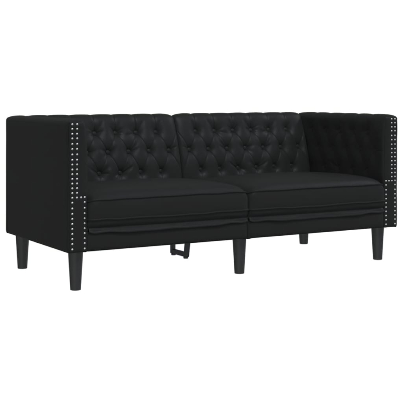 Chesterfield-Sofa 2-Sitzer Schwarz Kunstleder