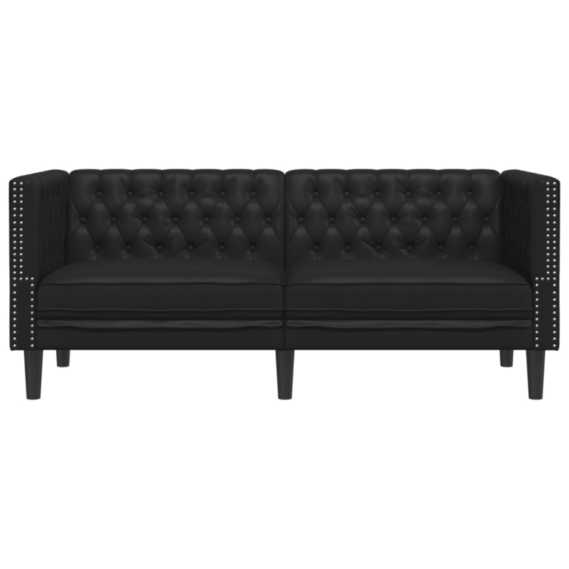 Chesterfield-Sofa 2-Sitzer Schwarz Kunstleder