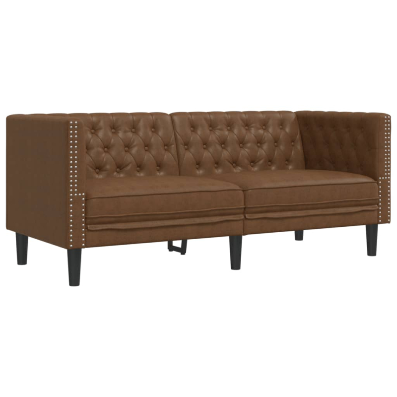 Chesterfield-Sofa 2-Sitzer Braun Kunstleder in Wildleder-Optik