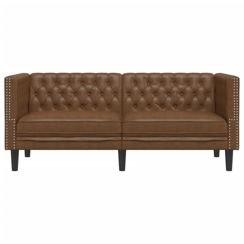 Chesterfield-Sofa 2-Sitzer Braun Kunstleder in Wildleder-Optik