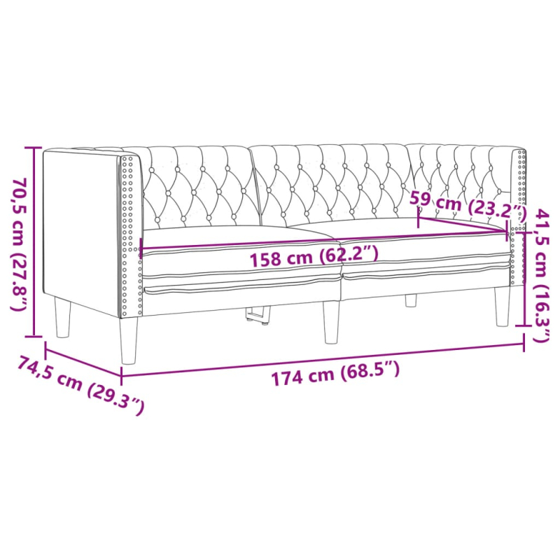 Chesterfield-Sofa 2-Sitzer Braun Kunstleder in Wildleder-Optik