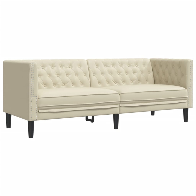 Chesterfield-Sofa 3-Sitzer Creme Kunstleder