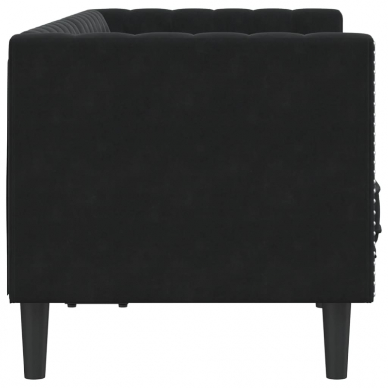 Chesterfield-Sofa mit Nackenrollen 2-Sitzer Schwarz Samt