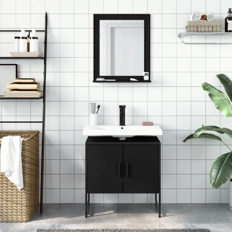2-tlg. Badmöbel-Set Schwarz Holzwerkstoff