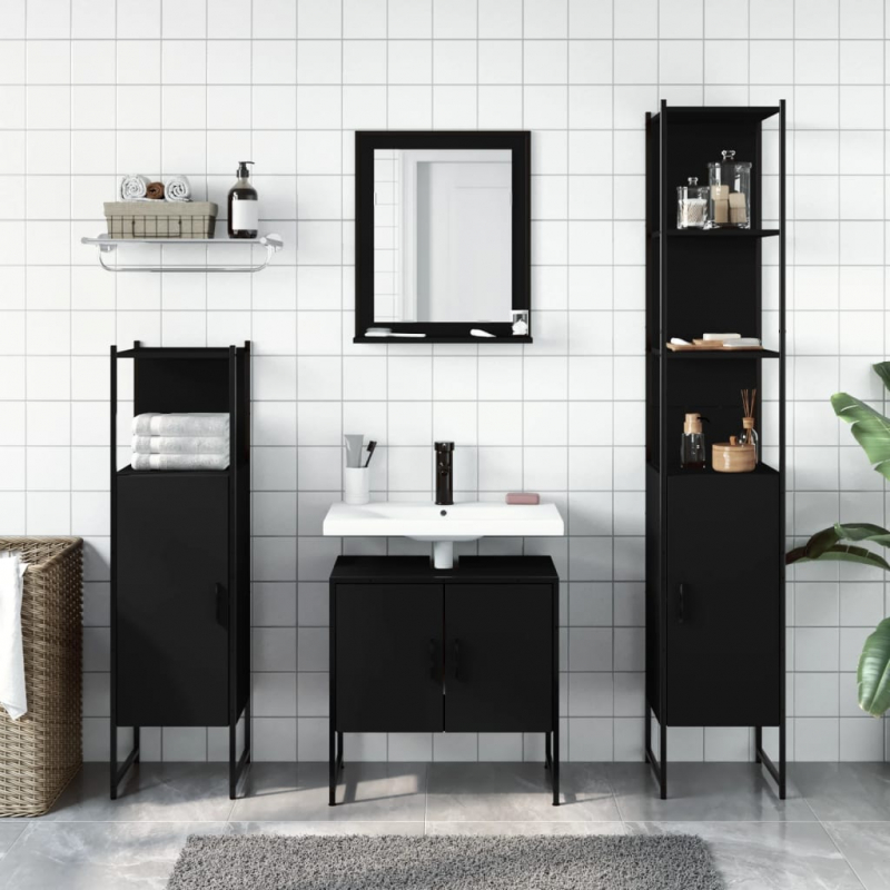 4-tlg. Badmöbel-Set Schwarz Holzwerkstoff