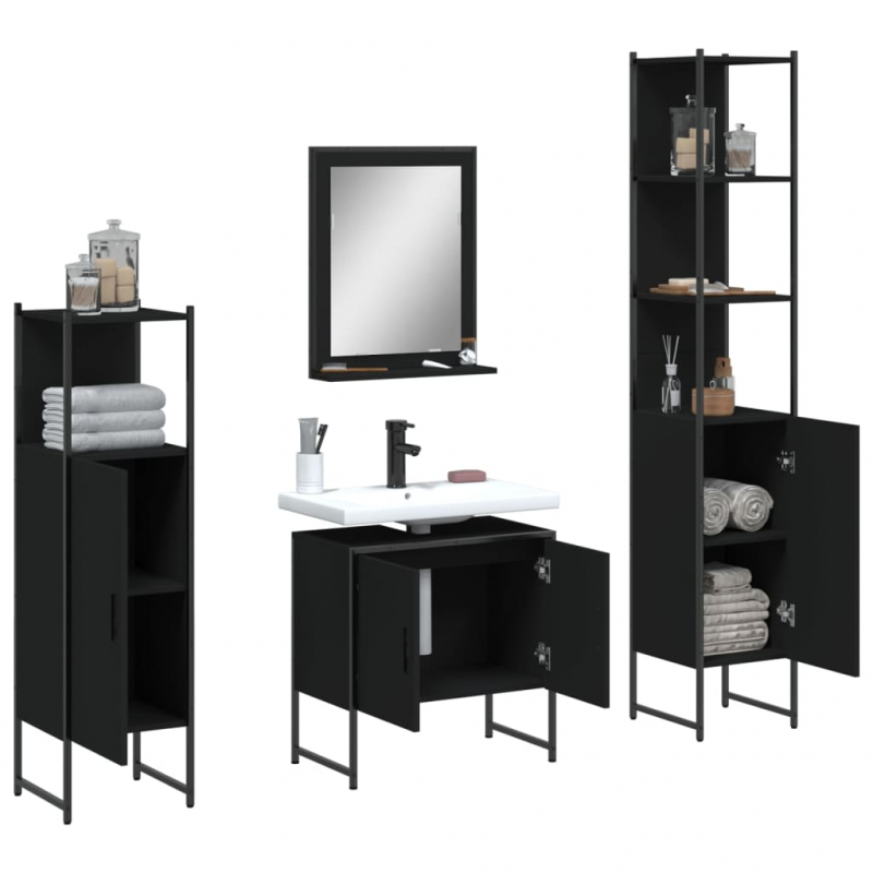 4-tlg. Badmöbel-Set Schwarz Holzwerkstoff