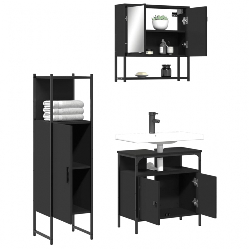 3-tlg. Badmöbel-Set Schwarz Holzwerkstoff