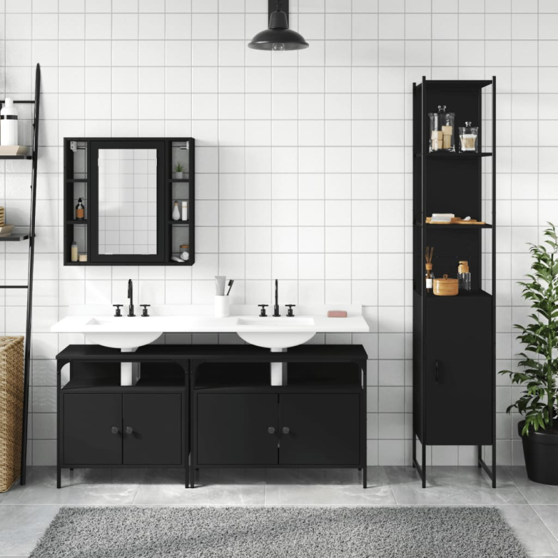 4-tlg. Badmöbel-Set Schwarz Holzwerkstoff