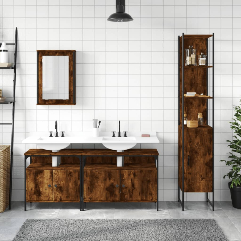 4-tlg. Badmöbel-Set Räuchereiche Holzwerkstoff