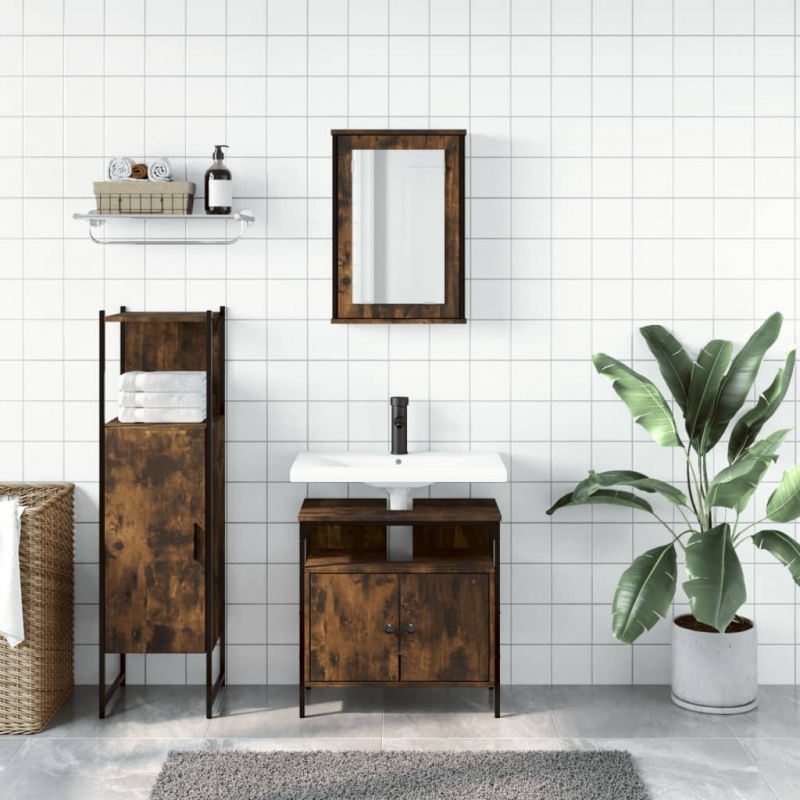 3-tlg. Badmöbel-Set Räuchereiche Holzwerkstoff