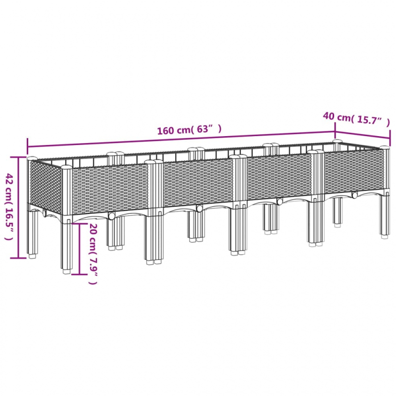 Pflanzkasten mit Beinen Hellgrau 160x40x42 cm PP