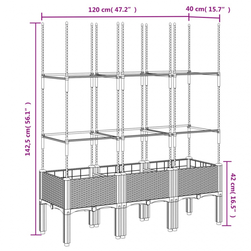 Pflanzkübel mit Rankgitter Weiß 120x40x142,5 cm PP