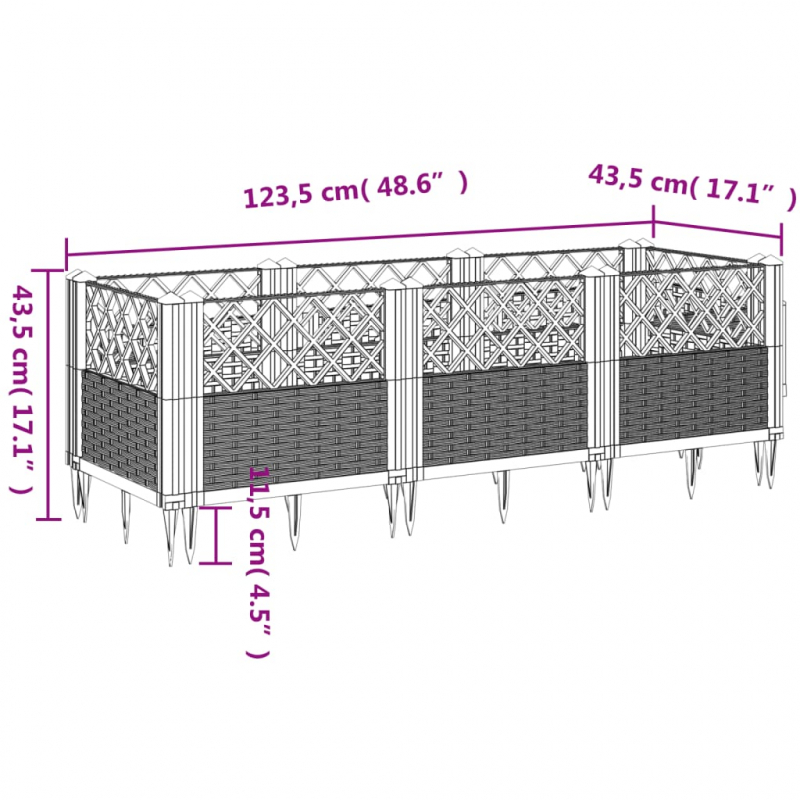 Pflanzkasten mit Erdspießen Hellgrau 123,5x43,5x43,5 cm PP