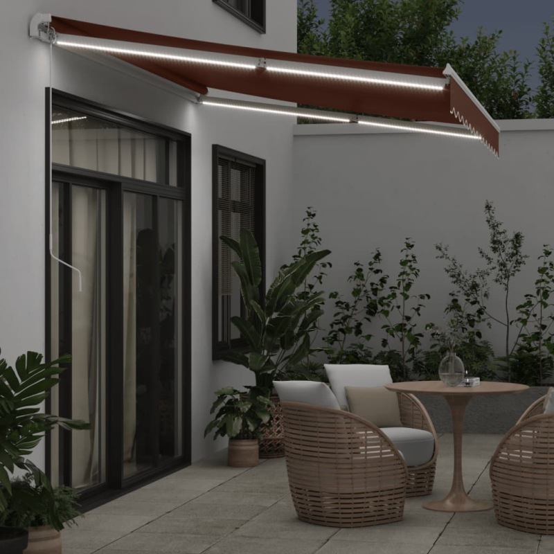 Markise Manuell mit LED Braun 350x250 cm
