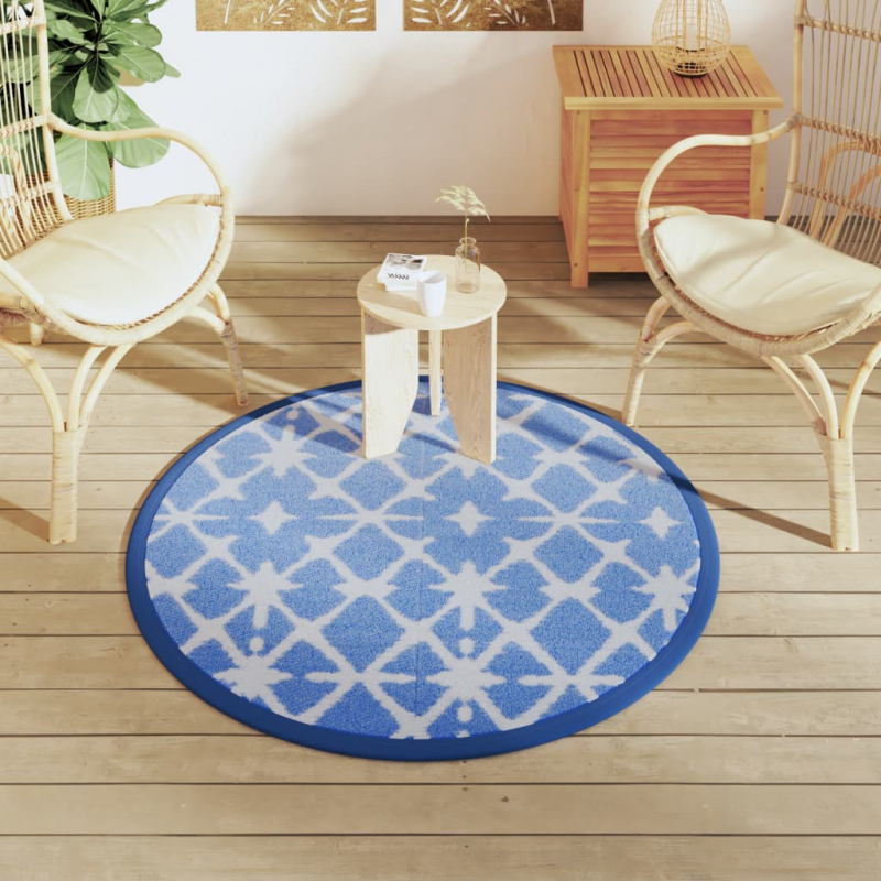 Outdoor-Teppich Blau und Weiß Ø120 cm PP