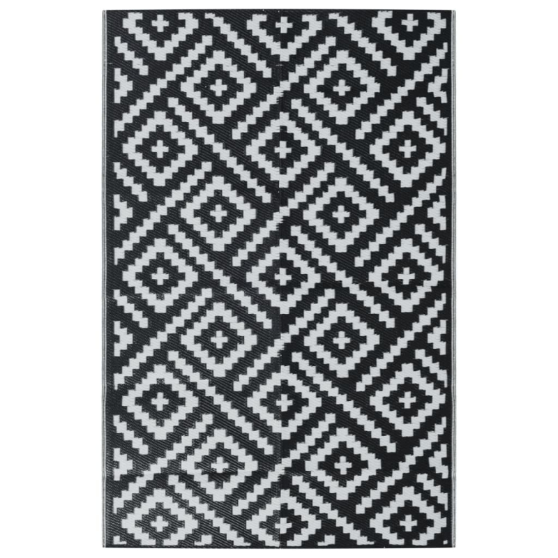 Outdoor-Teppich ARAKIL Weiß und Schwarz 190x290 cm PP