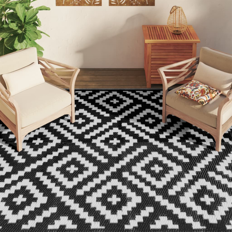 Outdoor-Teppich ARAKIL Weiß und Schwarz 190x290 cm PP