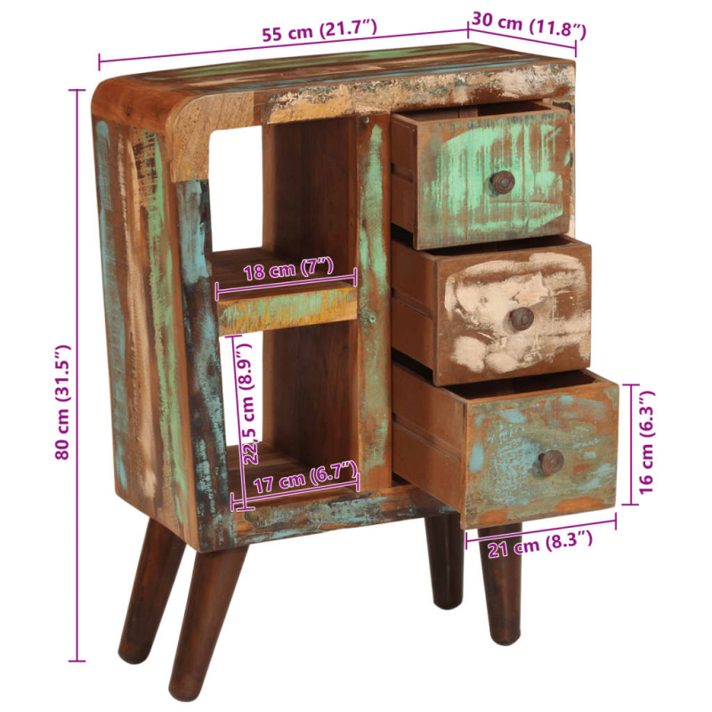 Sideboard 55x30x80 cm Altholz Massiv