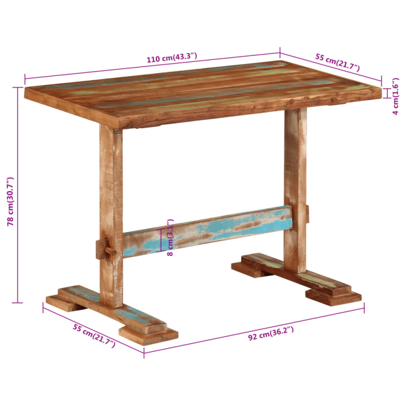 Esstisch 110x55x78 cm Altholz Massiv
