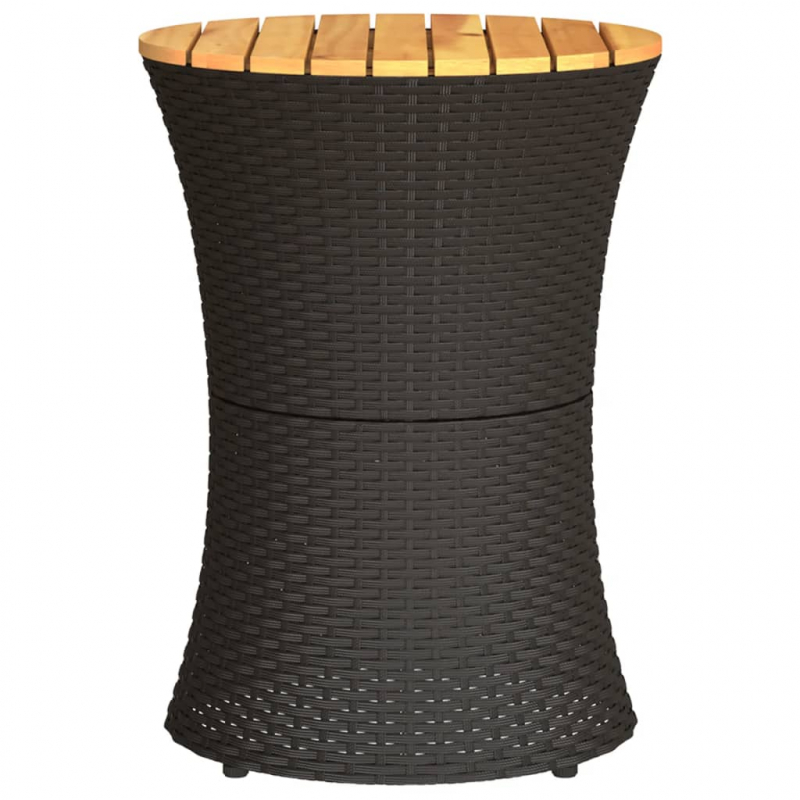 Garten-Beistelltisch Trommelform Schwarz Poly Rattan Massivholz