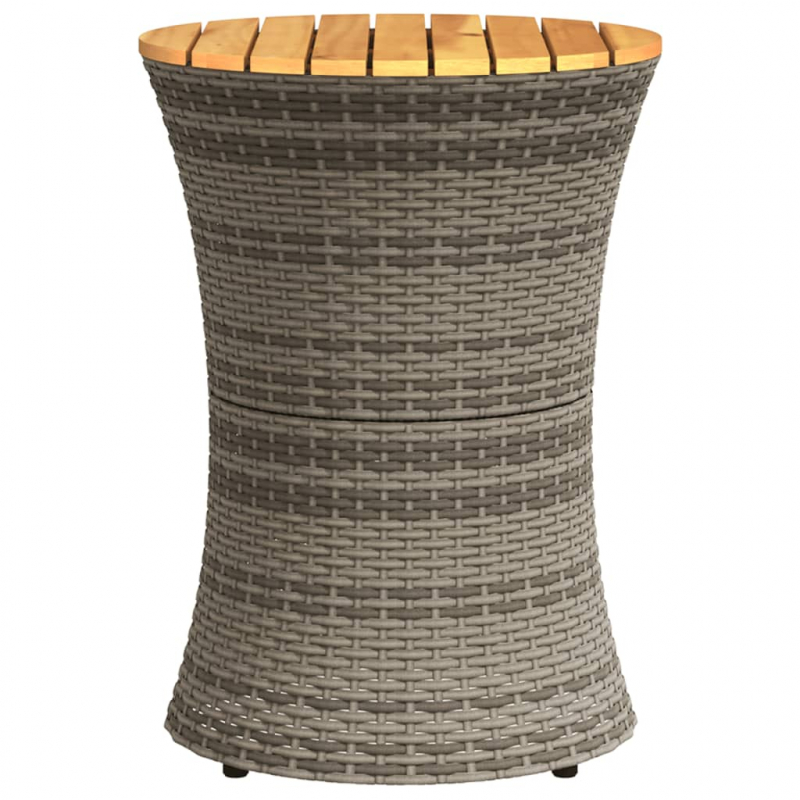 Garten-Beistelltisch Trommelform Grau Poly Rattan & Massivholz