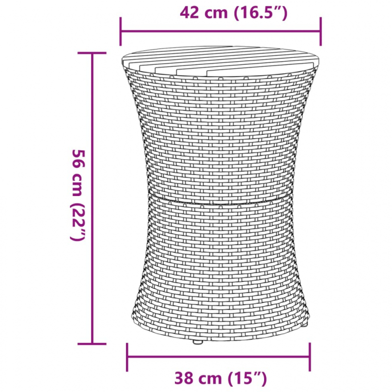 Garten-Beistelltisch Trommelform Grau Poly Rattan & Massivholz