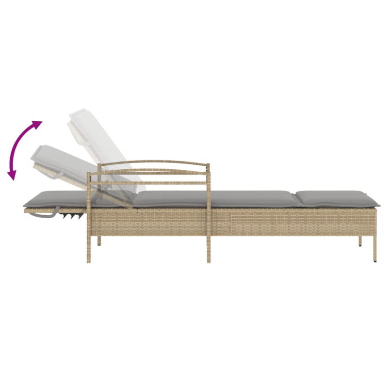 Sonnenliege mit Auflage Beige 63x200x81 cm Poly Rattan