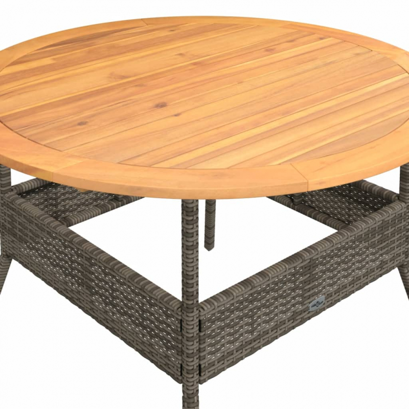 Gartentisch mit Holzplatte Grau Ø110x71 cm Poly Rattan