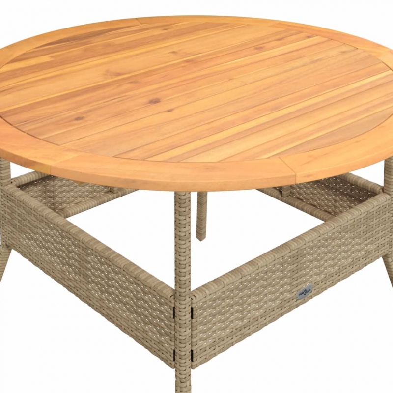 Gartentisch mit Holzplatte Beige Ø110x71 cm Poly Rattan