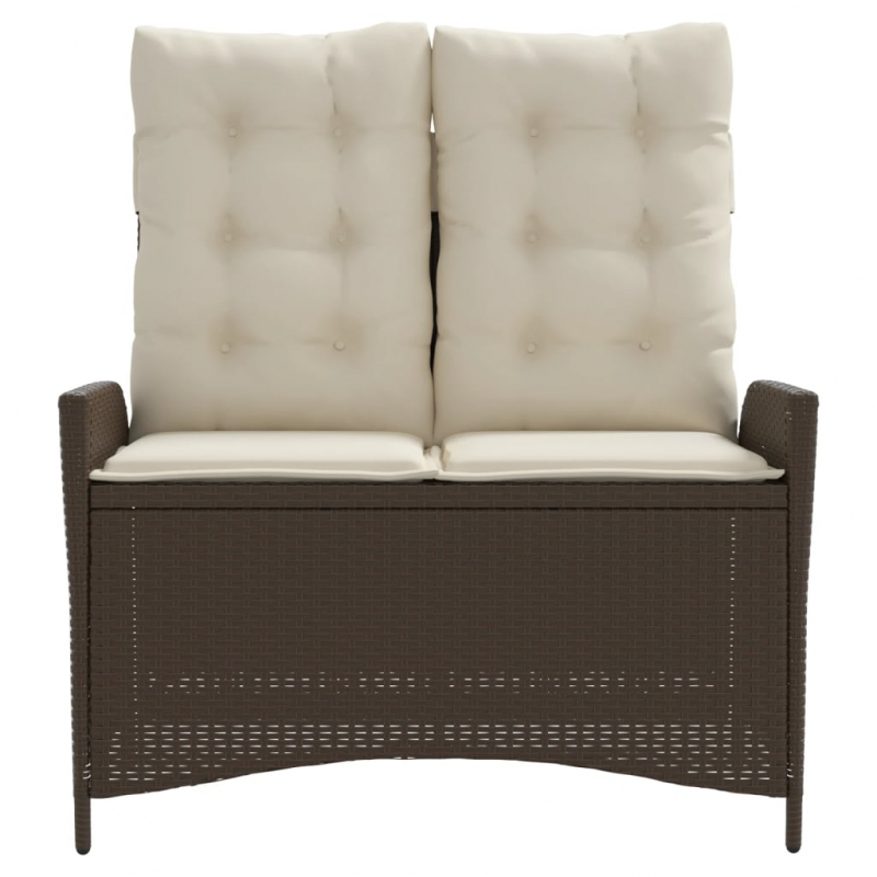 Gartenbank Verstellbar mit Kissen Braun Poly Rattan
