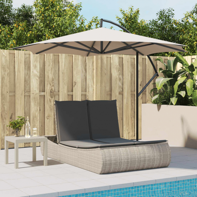 Doppel-Sonnenliege mit Kissen Hellgrau Poly Rattan