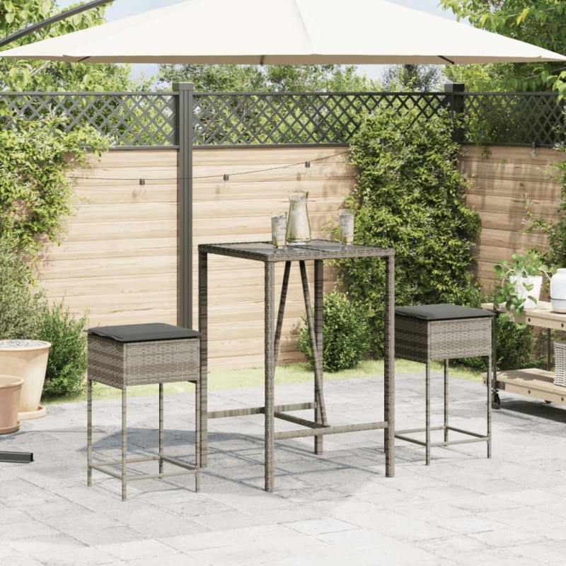 Garten-Barhocker mit Kissen 2 Stk. Grau Poly Rattan