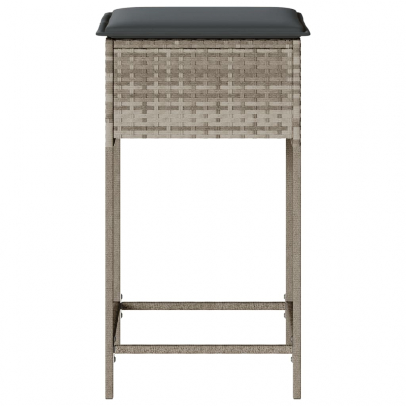 Garten-Barhocker mit Kissen 2 Stk. Hellgrau Poly Rattan