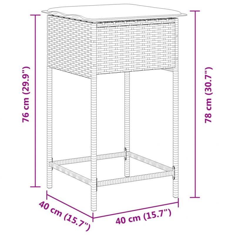 Garten-Barhocker mit Kissen 2 Stk. Hellgrau Poly Rattan