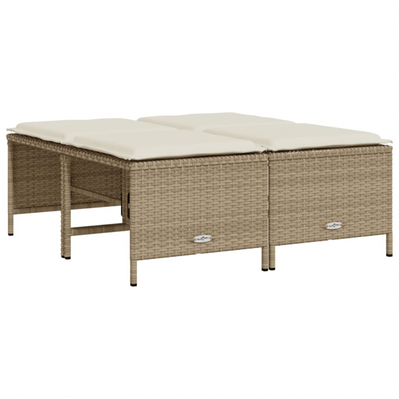 Gartenhocker mit Kissen 4 Stk. Beige Poly Rattan