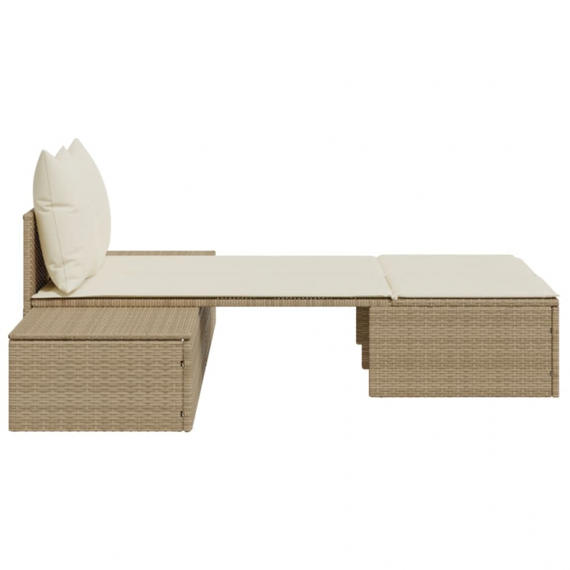 Doppel-Sonnenliege mit Auflagen Beige Poly Rattan