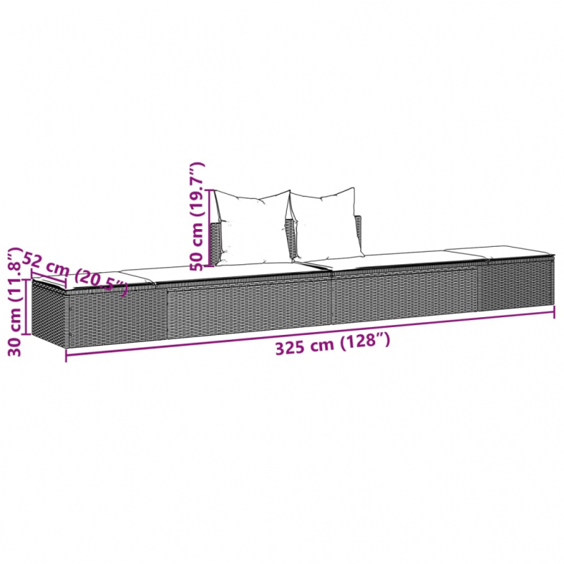 Doppel-Sonnenliege mit Kissen Hellgrau Poly Rattan